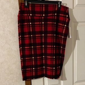 LuLaRoe Large Red and Black Plaid Pencil Skirt NWT.